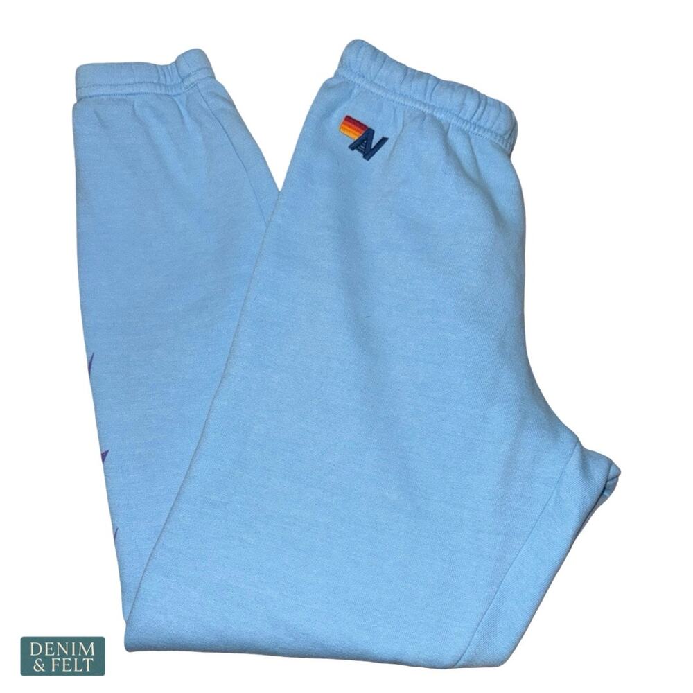 Aviator Nation Bolt Fade 4 Sweatpants Sky Blue Lightning‎ Lounge Cozy USA Made - Picture 7 of 13